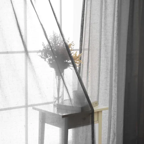 Vista 7 de Best Home Fashion Juego de 2 cortinas traslúcidas de lino sintético con pestaña torcida, tratamiento de ventana para sala de estar, comedor, Gris