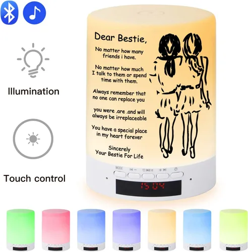 Vista 2 de Lámpara de mesa táctil grabada para amigos, lámparas de noche con sensor táctil personalizado con altavoz Bluetooth, el mejor regalo para amigos