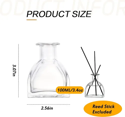 Vista 2 de 1 botella difusora de vidrio cuadrado transparente, recipiente vacío recargable para almacenamiento de fragancias, frascos, ollas, viales