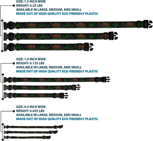 Vista 3 de Collar de clip de plástico – Cali Bear Pot Leaf Black Gray Green – Pequeño 9-15