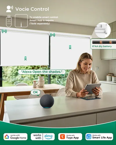 Vista 5 de Allesin Persianas motorizadas con control remoto Persianas enrollables opacas automáticas, fácil de instalar y control inteligente, persianas