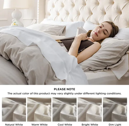 Vista 9 de Bedsure Juego de sábanas refrescantes para cama de tamaño King, juego de sábanas de lino y algodón, funda de edredón King