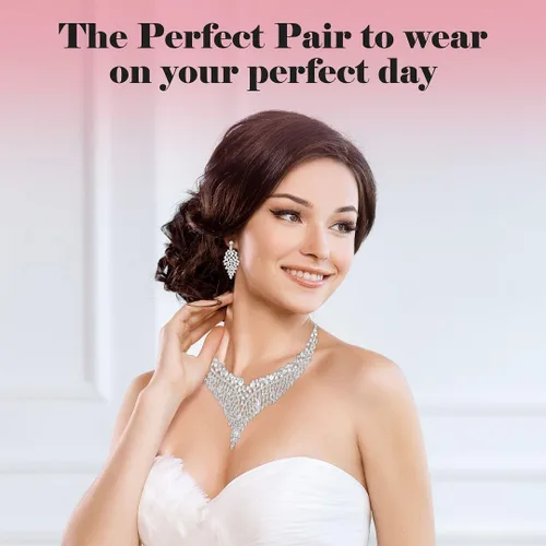 Vista 6 de Costume Jewelry Set for Women - Wedding Jewelry Sets for Brides Bridal Jewelry Set for Wedding - Crystal Statement Necklace and Earrings Set