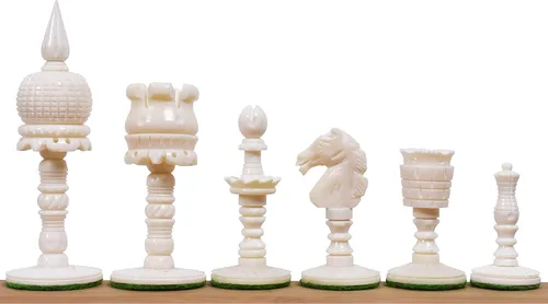Vista 3 de Juego de ajedrez Pre-Staunton de la serie inglesa Camel Bone - 32 piezas