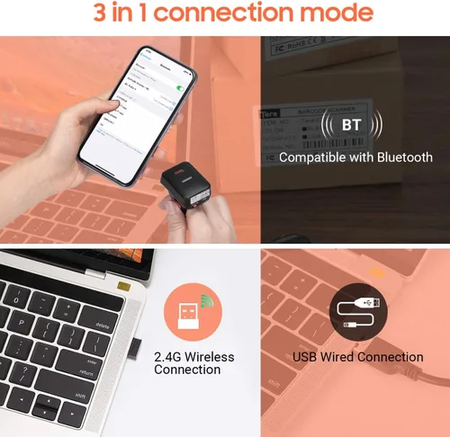Vista 3 de Tera Escáner de código de barras inalámbrico 1D compatible con Bluetooth, lector de código de barras digital impreso mini portátil para Windows, Mac
