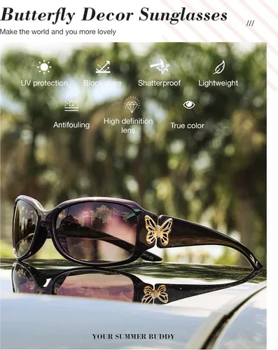 Vista 3 de LVIOE - Lentes de sol polarizadas para mujer, decoración de mariposa a la moda, para conducir y pescar, protección UV LS022