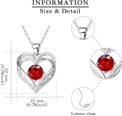 Vista 3 de Collares de corazón para mujer como regalo de Navidad para ella, collares rojos con texto en inglés "I Love You" como regalo de cumpleaños