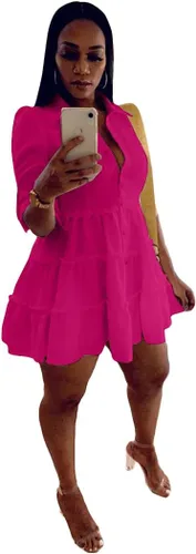Vista 2 de CCIGO Vestido camisero con botones y cuello de solapa de media manga para mujer