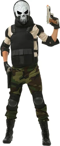 Vista 2 de Disfraz militar de calavera para niño, disfraz de soldado de calavera para niños, Negro