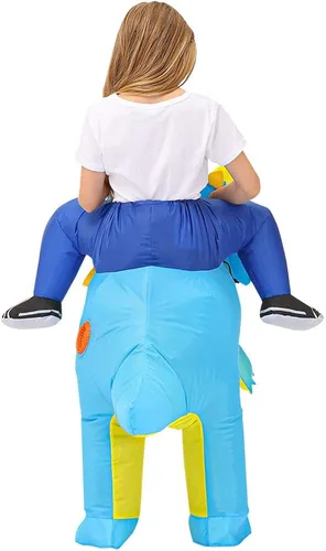 Vista 6 de Disfraz inflable azul Triceratops Ride Dinosaur Air Blow-up Deluxe Halloween Suit para adultos, niños y niños pequeños
