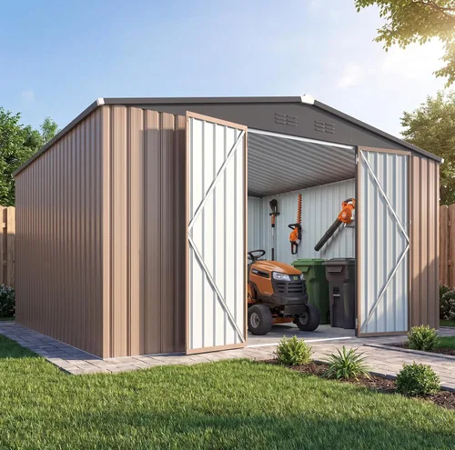 Vista 12 de AECOJOY Cobertizo de almacenamiento de metal para exteriores de 3 x 5 pies, cobertizo de herramientas de jardín resistente con puerta de gran