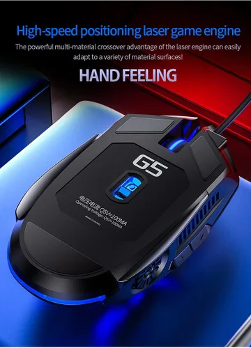 Vista 6 de Ratón para juegos con cable, USB óptico para ordenador con retroiluminación RGB, 4 DPI, clic silencioso, ratón ergonómico para ordenador portátil