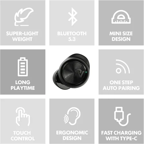 Vista 7 de PALOVUE Auriculares inalámbricos, auriculares intrauditivos con Bluetooth 5.3, micrófono integrado, estéreo de graves profundos, con estuche de Negro