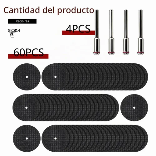 Vista 3 de 60 piezas de ruedas de corte para herramienta rotatoria de 1-1/4 pulgadas de fibra de vidrio reforzada y 4 piezas de mandriles