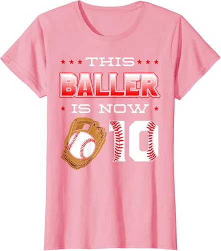 Vista 15 de This Baller Is Now 10 - Camiseta de béisbol para fiesta temática de cumpleaños número 10, Negro