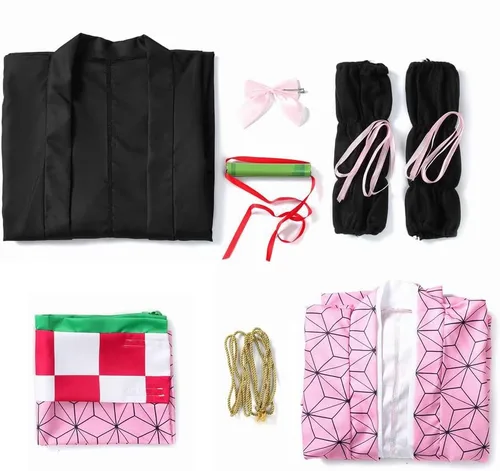 Vista 5 de PARAWEYSE Full Set Anime Cosplay Womens Halloween Costume For Nezukou Party Role Cloak Kimono Outfit WShoes Wig