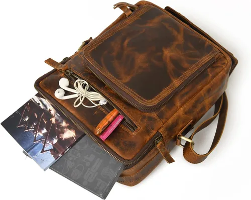 Vista 4 de Bolso bandolera pequeño de cuero para hombre, bolso de cuero para hombre, bolso de hombro vintage, bolso cruzado para el trabajo