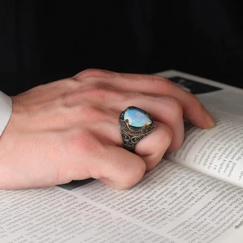 Vista 5 de 925 Sterling Silver Handmade Drop Shape Moonstone Ring for Men, Men Moonstone Ring, Gemstone Men Ring, Handmade Silver Ring, Gift for Men, Gift for