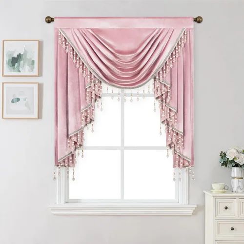 Vista 53 de VOGOL Cenefa de cortinas de terciopelo grueso para dormitorio, cenefas de cascada de lujo con aislamiento térmico dorado para sala de estar formal