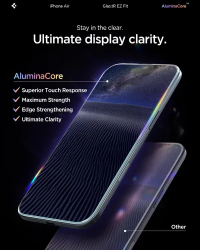 Vista 5 de Spigen AluminaCore Tempered Glass Screen Protector [Glas.tR EZ Fit] designed for iPhone Air [6 Pack] 9H+ Hardness, Aluminum-Enhanced Durability