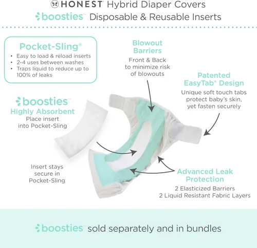 Vista 4 de Honest - Fundas híbridas de pañal de tela con bolsillo-cabestrillo, tamaño pequeño (8-15 libras), detiene las fugas nocturnas, uso con almohadilla