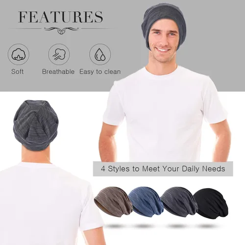 Vista 5 de Gorro holgado de 4 piezas, gorro para dormir, gorro de dormir holgado de punto con calavera para hombres y mujeres