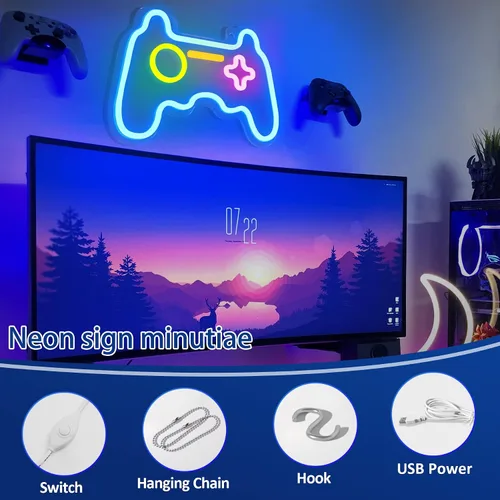 Vista 4 de Letreros LED de neón, con forma de gamepad para decoración de habitación de jugadores, decoración de pared de dormitorio, letrero de neón