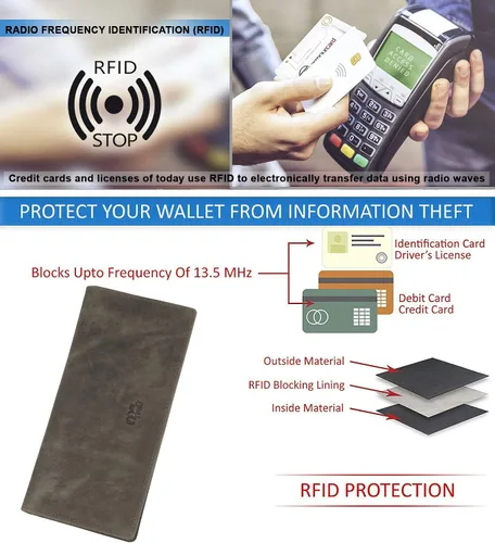 Vista 7 de Mou Meraki Cartera larga plegable de piel auténtica para hombre con bloqueo RFID