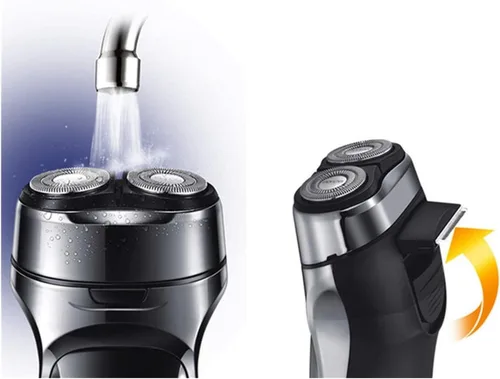 Vista 7 de Maquinilla de afeitar eléctrica para hombres – Afeitadora rotativa recargable para hombre en húmedo y seco con recortador de barba emergente
