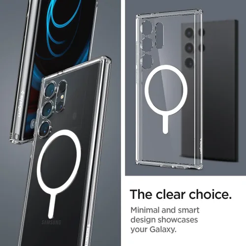 Vista 4 de Spigen Ultra Hybrid Metal Ring MagFit Diseñado para Funda Galaxy S24 Ultra (2024) [Protección de Grado Militar] Compatible con MagSafe - Blanco