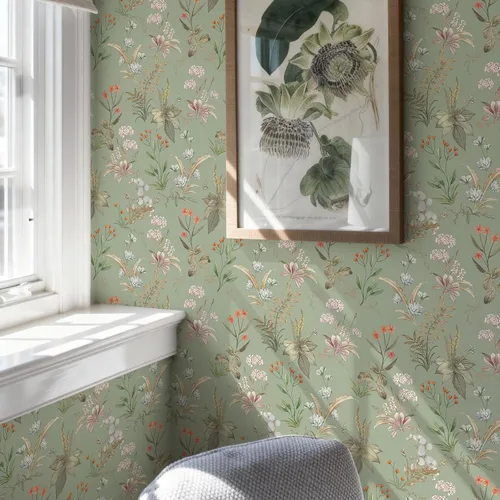 Vista 13 de Simon&Siff - Papel tapiz vintage despegar y pegar beige floral papel adhesivo flores silvestres botánico removible amigable para inquilinos 17,3