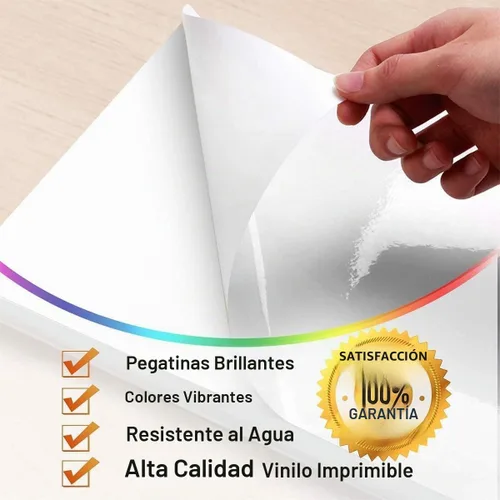 Vista 5 de Papel de vinilo adhesivo imprimible para impresora de inyección de tinta - Blanco brillante - 21 hojas de papel adhesivo impermeables autoadhesivas