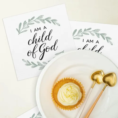 Vista 4 de Servilletas de bebida Child Of God / 48 servilletas de cóctel cristianas/diseño moderno de ramas de olivo religiosas / 4 3/4 pulgadas x 4 3/4 Hijo