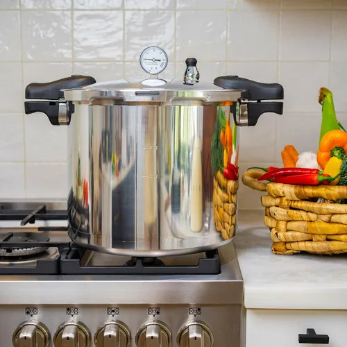 Vista 3 de Barton Válvula de liberación de olla a presión de aluminio, olla de conserva, estufa con manómetro y sistema de bloqueo de olla de cocción rápida