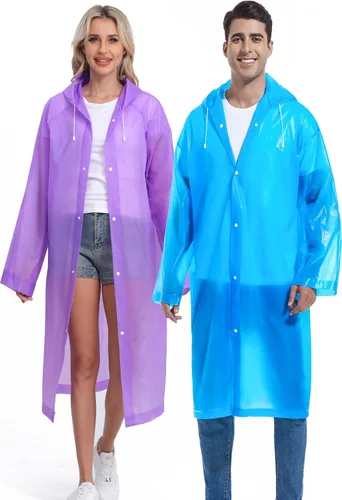 Vista 81 de 2 abrigos de lluvia de Borogo para adultos, chaquetas de lluvia reutilizables para hombres y mujeres