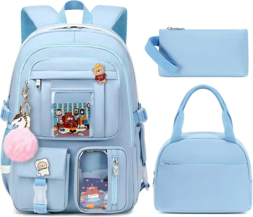 Vista 9 de LXYGD - Mochilas para laptop de 16 pulgadas, mochilas escolares universitarias, juego de 3 piezas con lonchera y estuche de lápices, mochilas