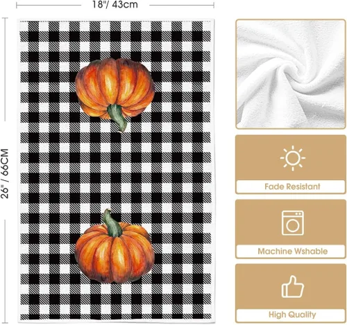 Vista 6 de Artoid Mode Juego de 2 toallas de cocina con diseño de calabaza, diseño de calabaza de búfalo, 18 x 26 pulgadas, decoración de temporada, juego de 2