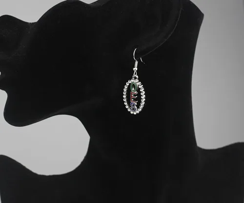 Vista 5 de Pendientes de gota con diamantes de imitación Orden de la Estrella del Este, regalo de símbolo OES, joyería griega de hermandad de mujeres y niñas
