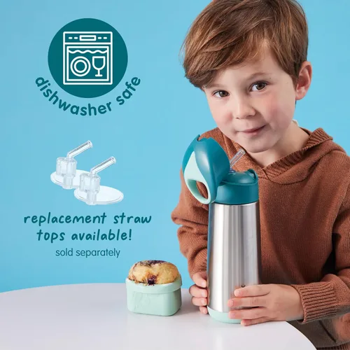 Vista 5 de Batman - Botella de agua b.box aislada de 12 onzas – Botella de agua para niños de acero inoxidable con popote de silicona de flujo libre, tazas