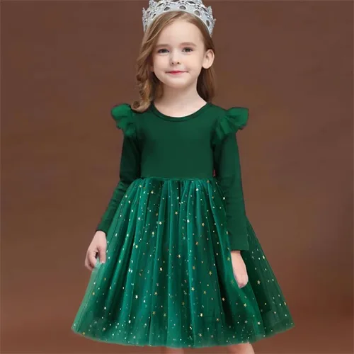 Vista 4 de TTYAOVO - Vestido de manga larga para cumpleaños, con falda tutú, para niñas pequeñas