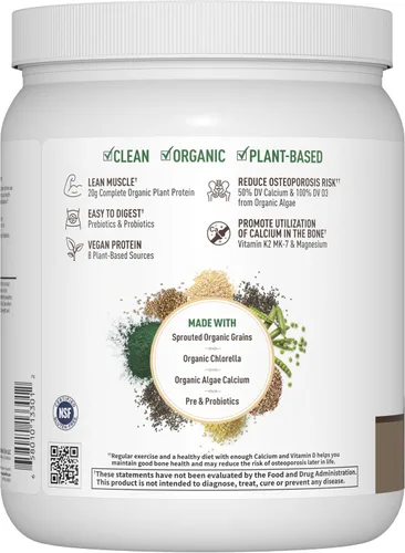 Vista 3 de Garden of Life Proteína vegana orgánica en polvo, 0.71 onzas de proteína vegetal con calcio, D3, K2 MK-7 y magnesio para fortaleza ósea, prebióticos