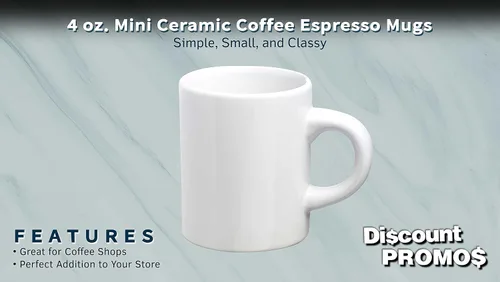Vista 2 de DISCOUNT PROMOS Juego de 10 mini tazas de cerámica, 4 oz. - Gres, café, duradero, mango en C, color blanco