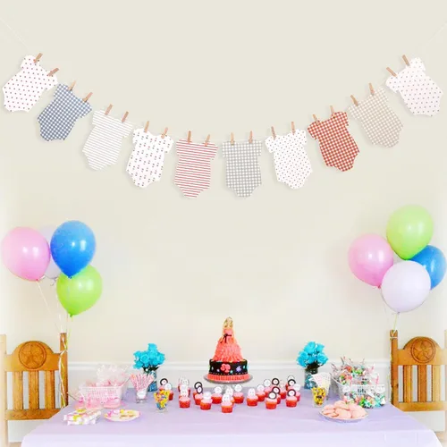 Vista 4 de Cartel de mameluco rojo, blanco y azul para bebé, decoración de baby shower, guirnalda de tendedero para bebé, decoración de fiesta de recién nacido
