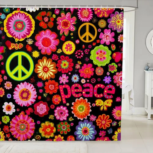 Vista 21 de Erosebridal Cortina de baño psicodélica, verde azulado, azul, morado, juego de cortina de ducha para niños y niñas, cortina de ducha exótica