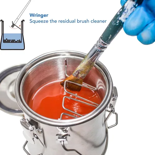 Vista 2 de Limpiador de Pinceles de Acero Inoxidable Hermético para Pintura al Óleo y Acrílico, Limpiador de Pinceles con Perlas de Limpieza y Escurridor