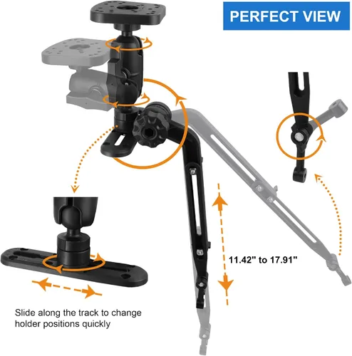 Vista 3 de Fish Finder - Base de bola de 1.5 pulgadas para kayak, soporte electrónico marino para barco, placa de montaje universal, brazo de montaje