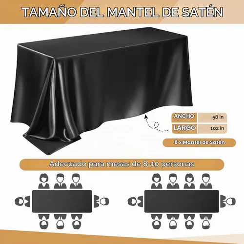 Vista 2 de Lounsweer - 8 manteles de satén para mesa, 102 x 58 pulgadas, mantel rectangular de seda suave para mesa, ideal para fiestas rectangulares, cenas