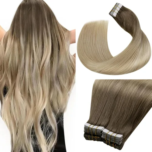 Vista 12 de LaaVoo Extensiones adhesivas de cabello humano real, color negro azabache, extensiones de cabello humano liso y sedoso, 10 pulgadas, 20