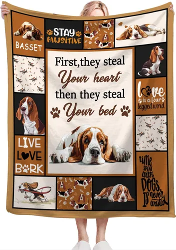 Vista 3 de Basset Hound - Manta ultra suave y acogedora para perro, manta de forro polar mullida, manta de cama de felpa mullida, regalos para amantes