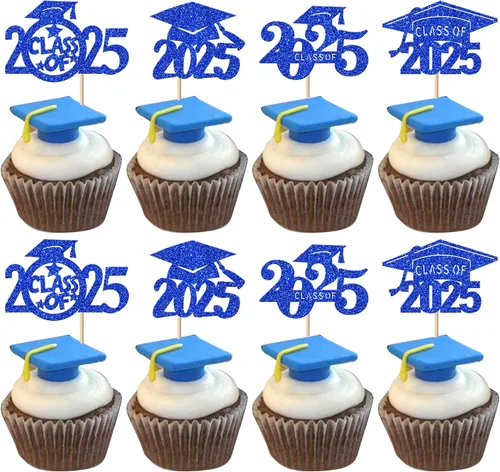 Vista 21 de Paquete de 24 adornos para cupcakes de graduación 2025 con purpurina I Am Done Diploma Felicidades Graduado Cap Cupcake Picks Class Of 2025